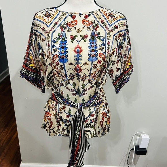 Anthropologie Vineet Bahl Embroidered Front Tie Boho Blouse Top Size Small - Picture 3 of 10